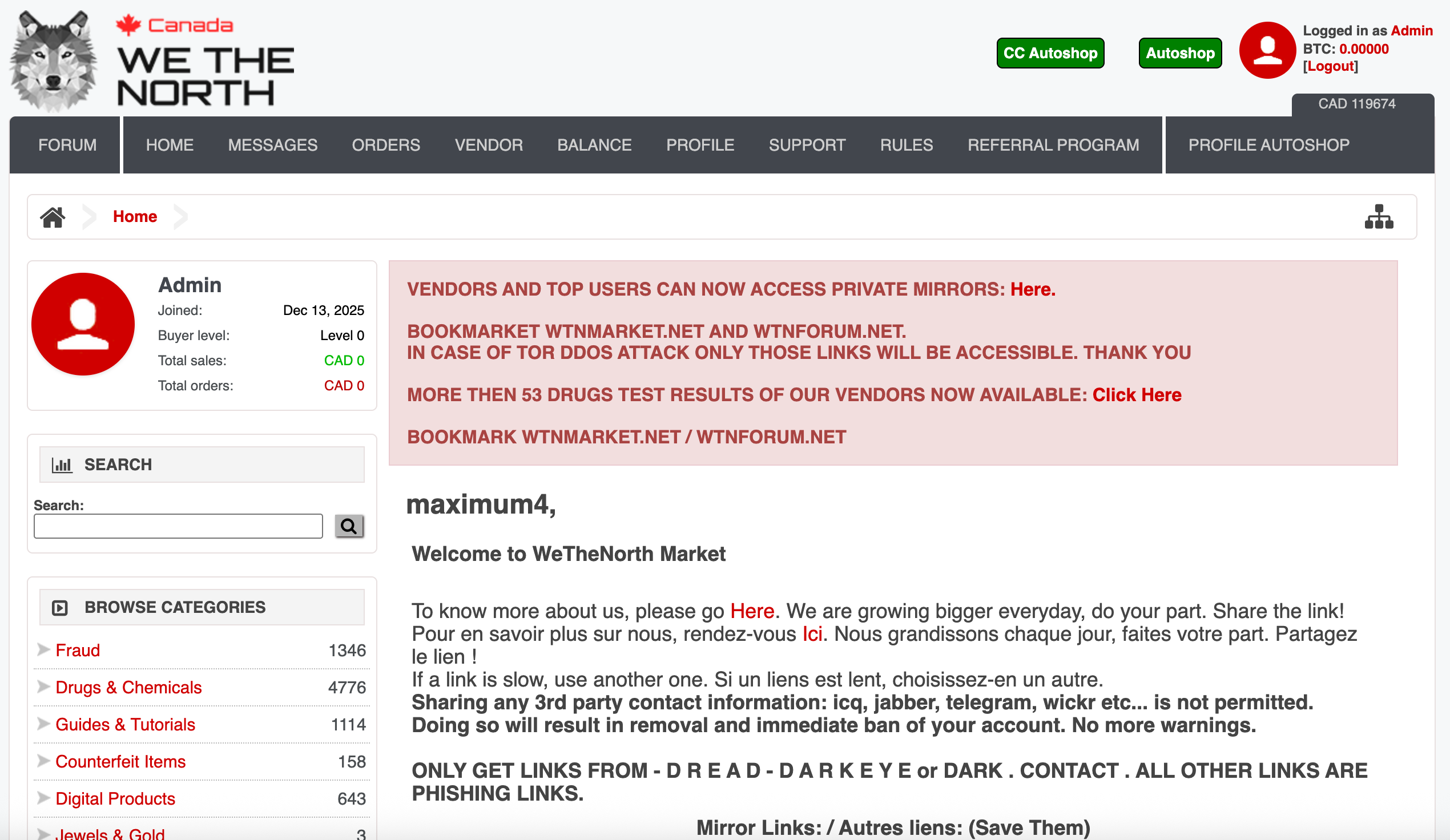Vendor dashboard interface